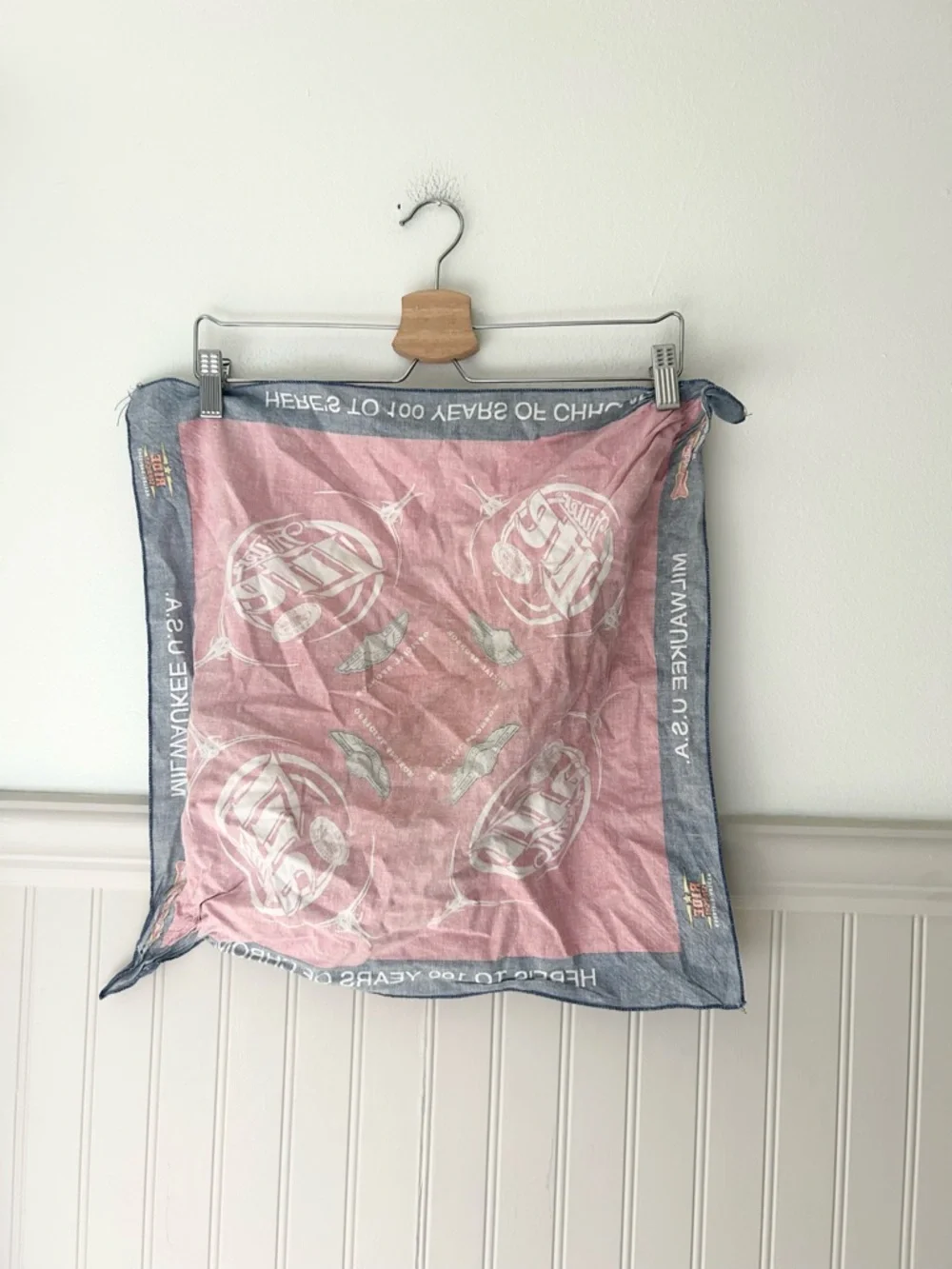 Vintage Miller Lite Harley Davidson Red & Navy Bandana Scarf *Faded*